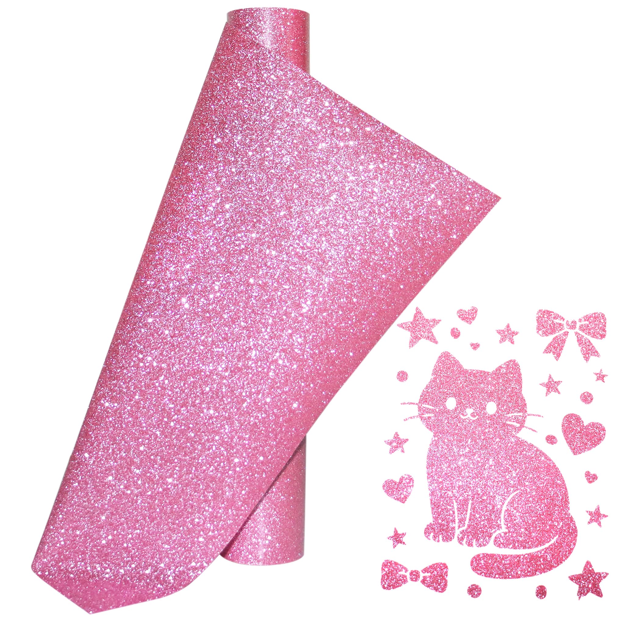 Pink Glitter Heat Transfer Vinyl Pink Glitter Vinyl Glitter HTV Vinyl Rolls Pack 12 Inch x 5 Feet Iron on Vinyl for Cricut T-Shirts DIY Design, Silhouette Cameo &amp; Heat Press Machine