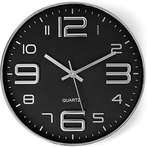 Miniatura 21 de Bernhard Products Reloj de pared plateado de 12 pulgadas, silencioso, sin tictac, de cuarzo, funciona con pilas, redondo, blanco, decorativo, diseño