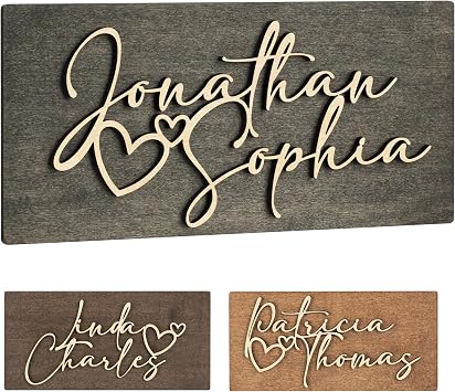 Customization Mill Valentines Day Gifts for Him, Her, Personalized 3D Couples Sign w/Names and Hearts - Black, 2 Optional Sizes - Custom 3D Couples names Wood Sign, Wooden Wall Valentines Day Decor