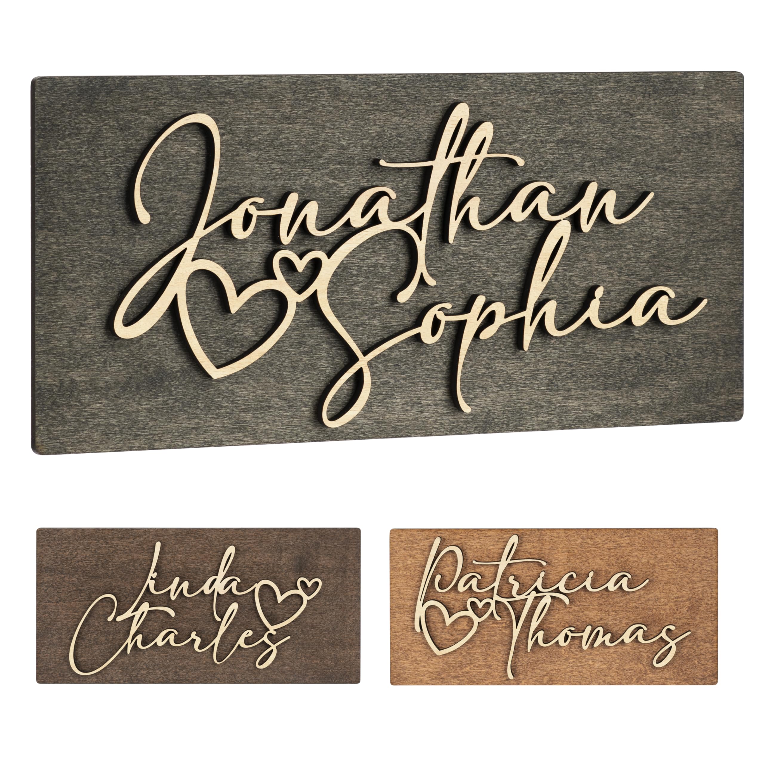 Valentines Day Gifts for Him, Her, Personalized 3D Couples Sign w/Names and Hearts - Black, 2 Optional Sizes - Custom 3D Couples names Wood Sign, Wooden Wall Valentines Day Decor