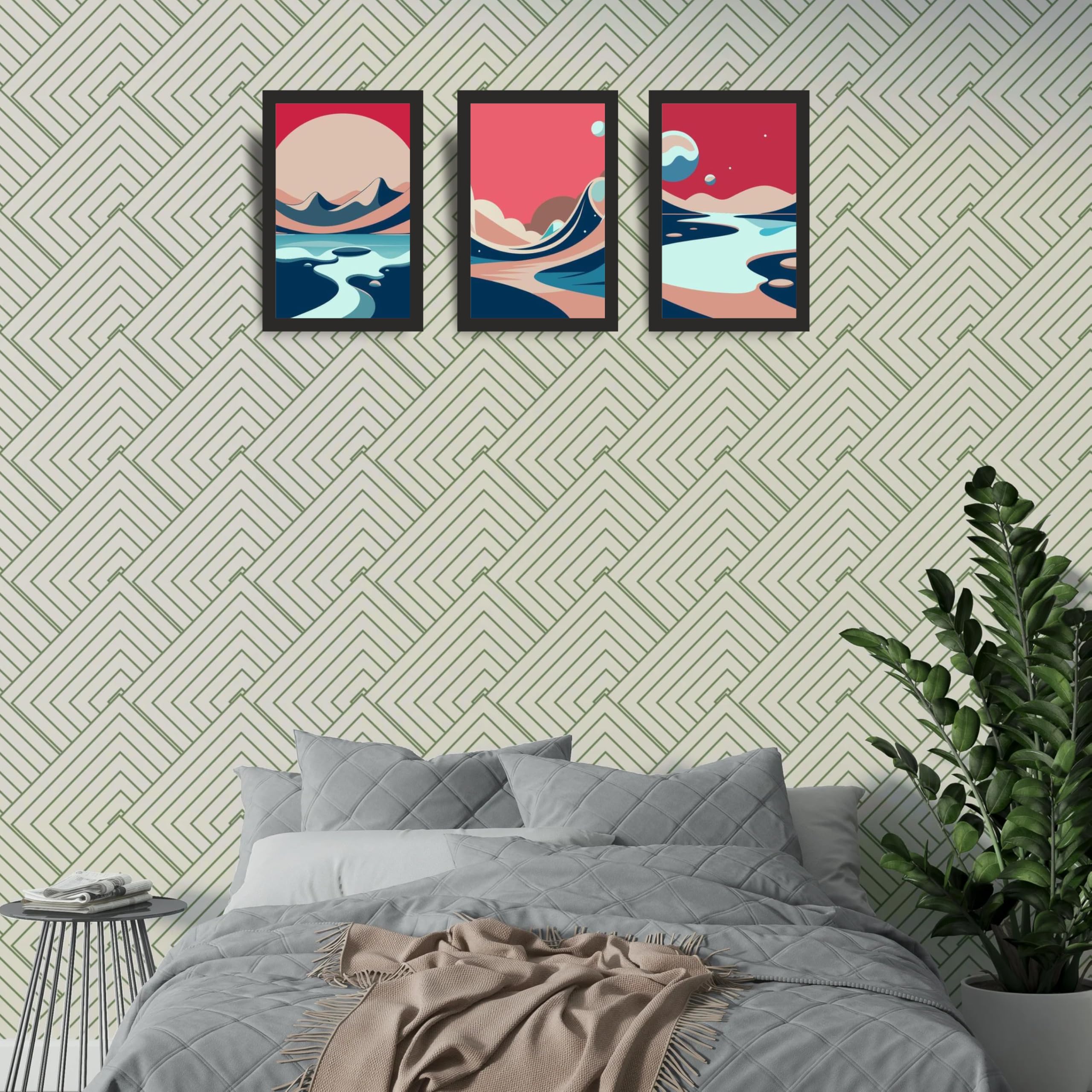 Retro Futuristic Coastal Wall Art Set of 3