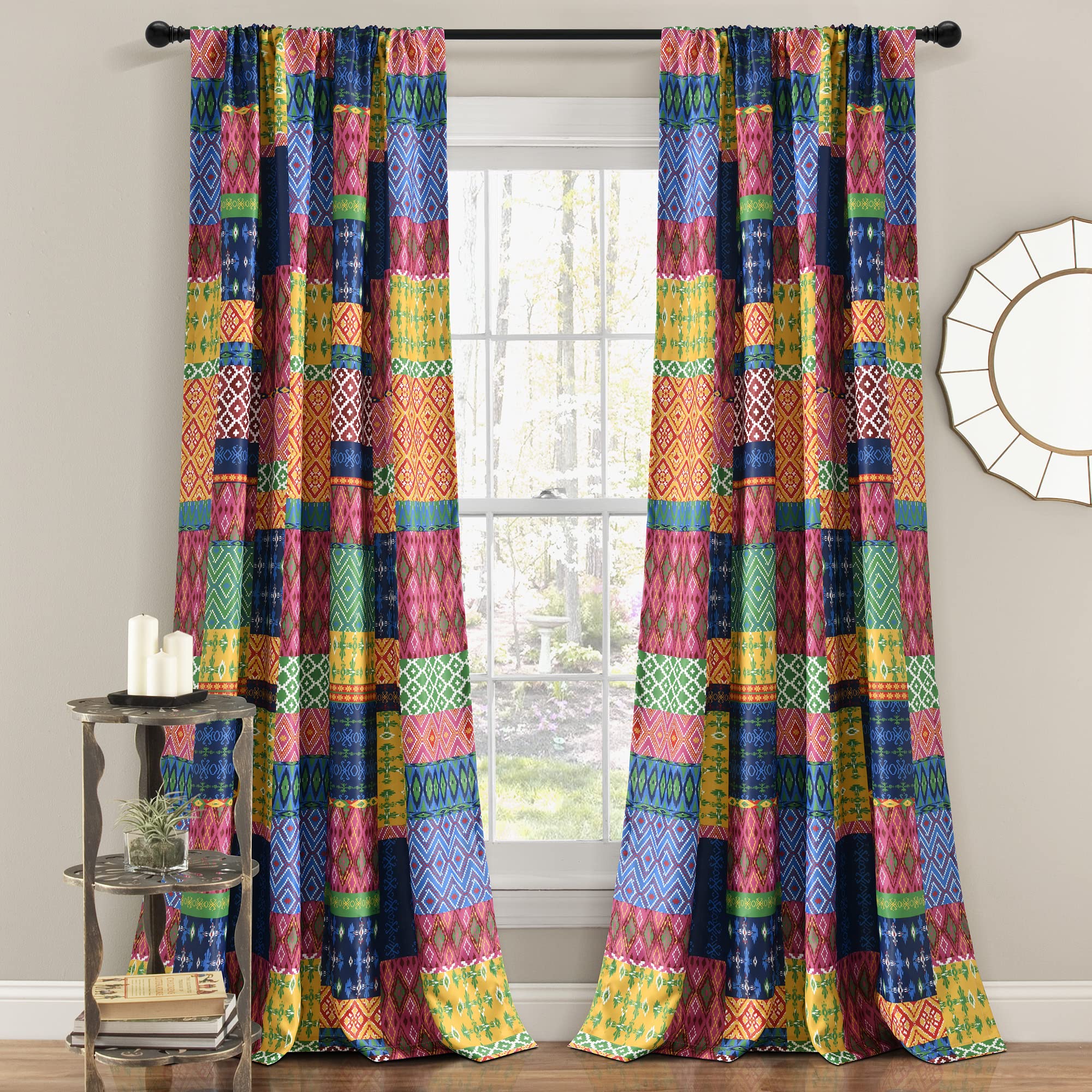 Lush DecorMisha Light Filtering Window Curtain Panel Set, 52"W x 84"L, Fuchsia & Navy