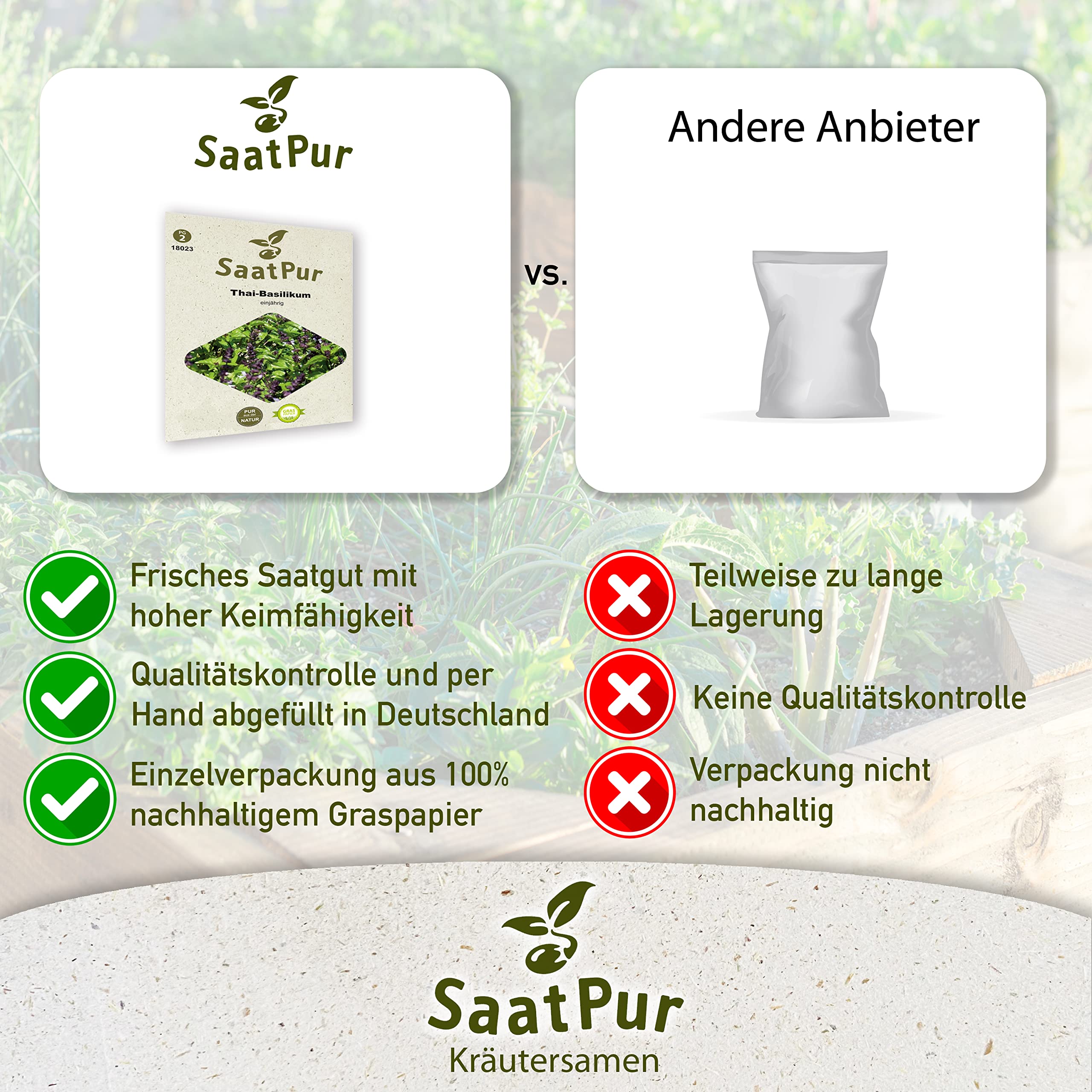 SaatPur Thai-Basilikum Samen - Kleines Tray mit 25 Portionstüten für je ca. 150 Pflanzen