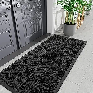 Smiry Front Door Mat Outside Entrance, Heavy Duty Natural Rubber Doormat, Trap Dirt and Moisture Easy Clean Low Profile Patio Porch Welcome Floor Mats for Entry, 71x23 Inch, Black