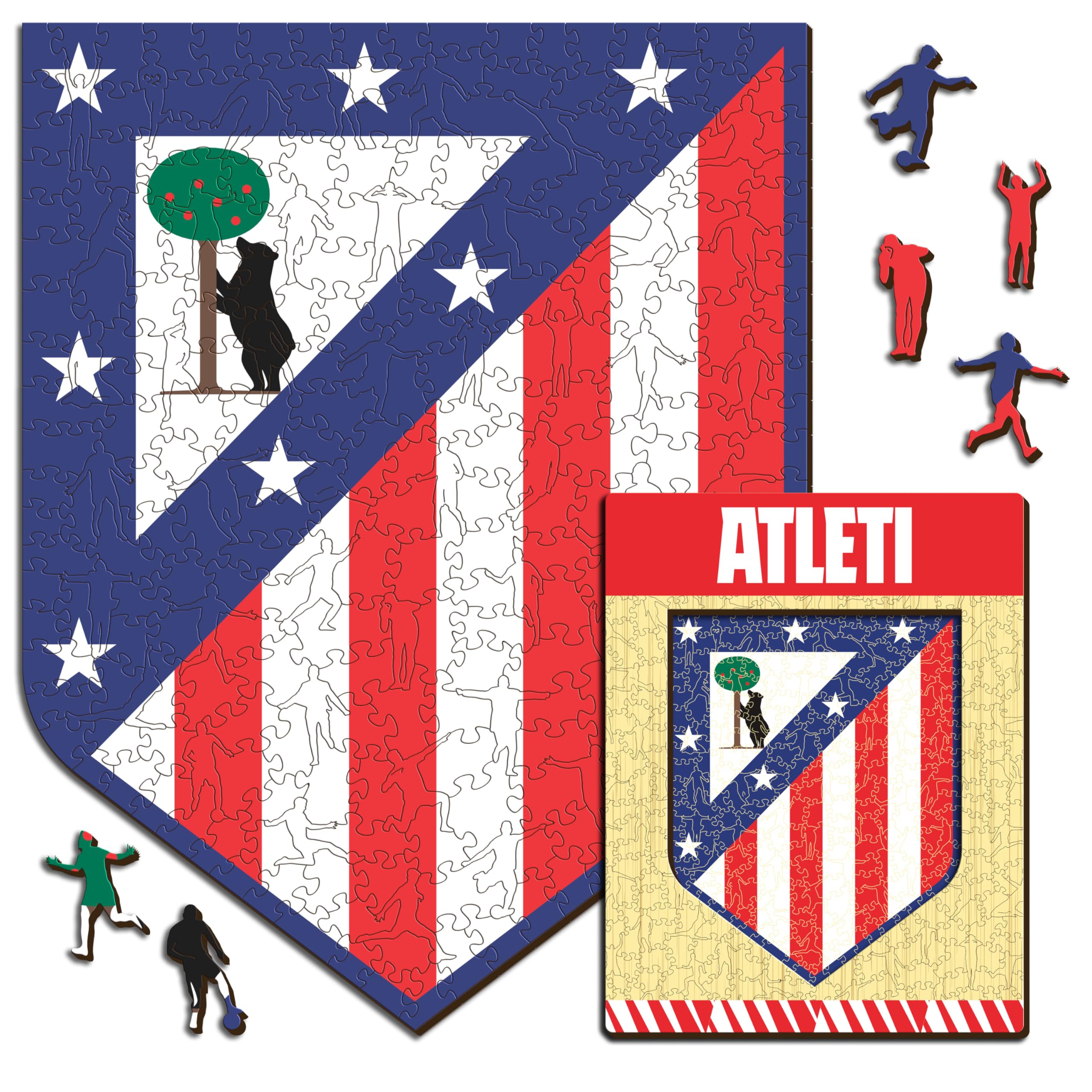 Iconic Puzzles - Atletico Madrid, Logo, Puzzle di Legno con licenza ufficiale, 100% sostenibile, regalo per adulti e bambini, taglia M, 270 Pz