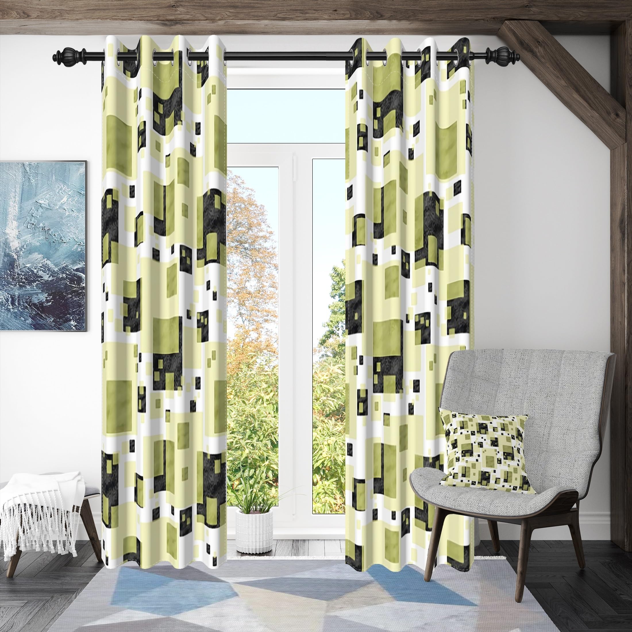 107x160cm Tenda con occhielli geometrica astratta Verde Ombre Rettangolo Motivo artistico Divisori per ambienti Oscurante Tende per finestre Camera letto Soggiorno Ufficio,2 pannello singolo