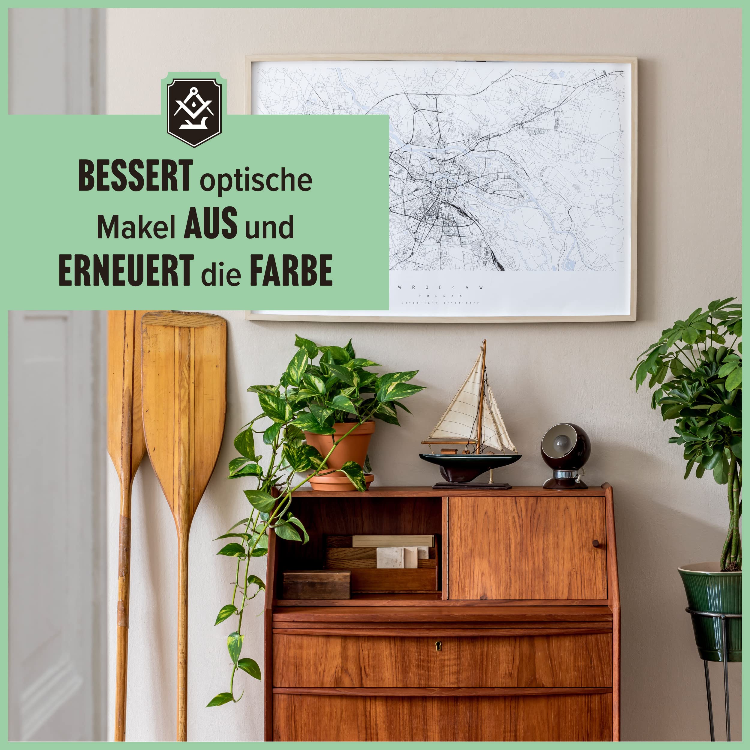 SCHRADER Polish pour bois foncé – Polissage pour meubles – Rafraîchit les meubles en bois laqués – 1 x 250 ml – Avec chiffon de polissage – Fabriqué en Allemagne