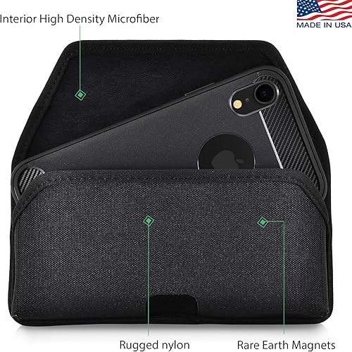 Vista 21 de Turtleback Funda para cinturón diseñada para iPhone 11 (2019) y iPhone XR (2018), funda vertical de cuero negro con clip giratorio para cinturón