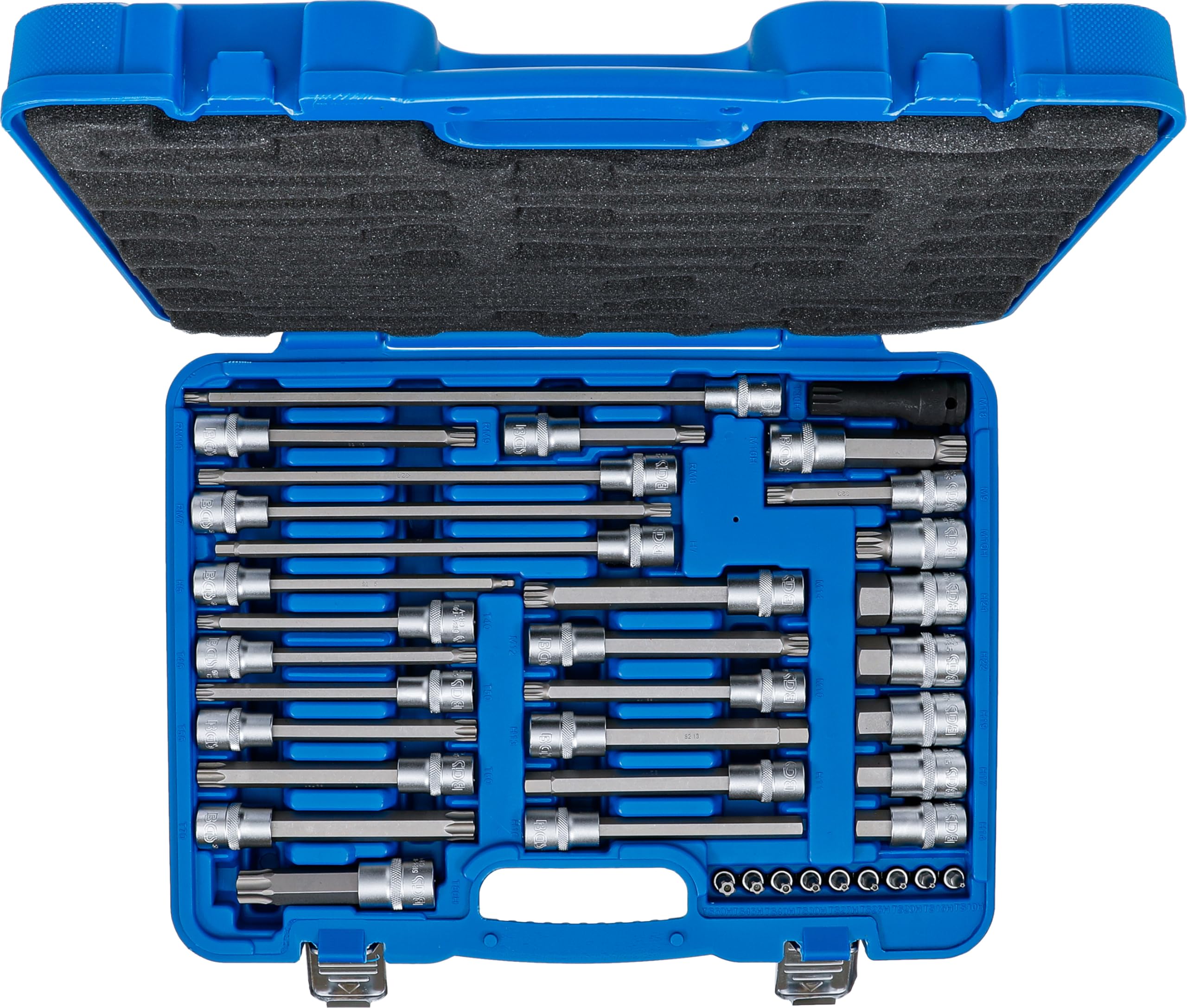 BGS 5184 | Juego de puntas de vaso | especial automóvil | 38 piezas | Perfil en T (para Torx) con orificio, dentado interno, perfil de cuña (para RIBE), hexagonal, perfil TS (para Torx Plus)