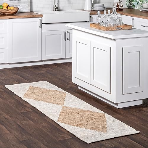 Miniatura 1 de nuLOOM Pandora - Alfombra de yute de diamante de 2 x 6 pies, alfombra de yute de inspiración global, alfombras de color marfil para comedor,