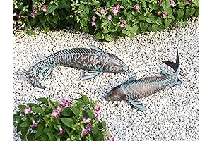 Set of 2 Koi Fish Sculptures: Vibrant Antique Copper Garden Statues for Outdoor Decor