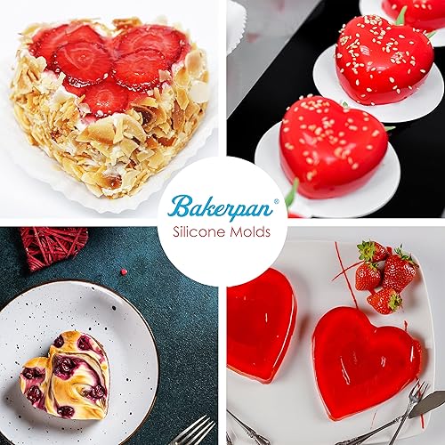 Miniatura 6 de Bakerpan Molde de corazón de silicona para hornear, juego de 2 bandejas para hornear muffins de corazón