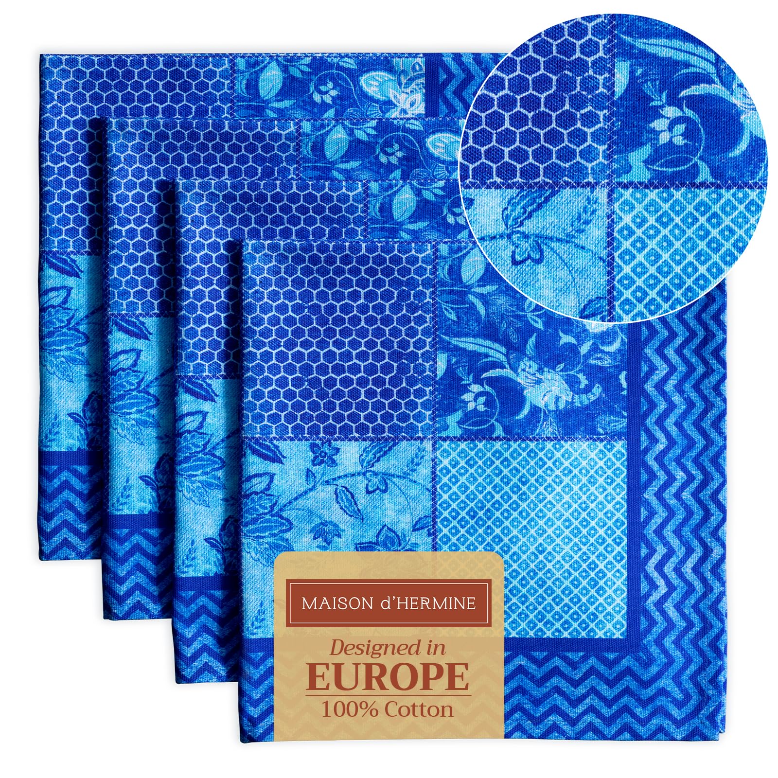 Maison d'Hermine Stoffservietten, 4er-Set, 100% Baumwolle, wiederverwendbar, quadratisch, waschbar, ideal für Dinnerpartys, Hochzeiten und Muttertagsgeschenke (45 cm x 45 cm)