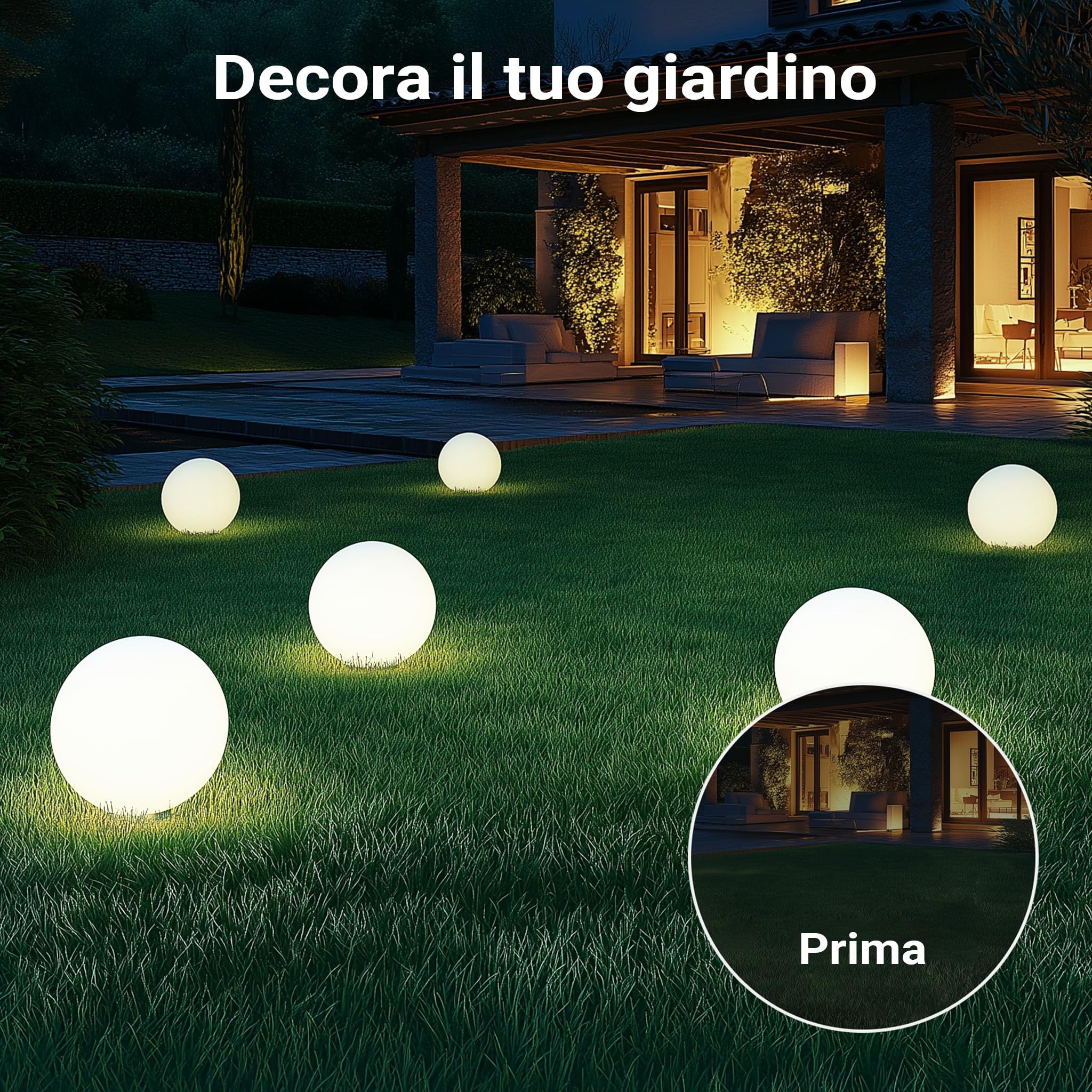Wiltec Sfera luminosa per esterno Ø30 cm Lampada da giardino con picchetto IP44 40 W Attacco E-27
