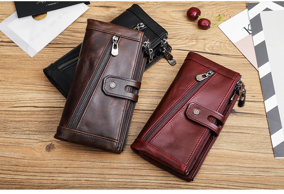 CONTACT'S Portafoglio da uomo RFID Portafogli con pochette in vera pelle Borsa lunga casual da uomo con tasca per telefono Borsa porta carte di grande capacà  1524