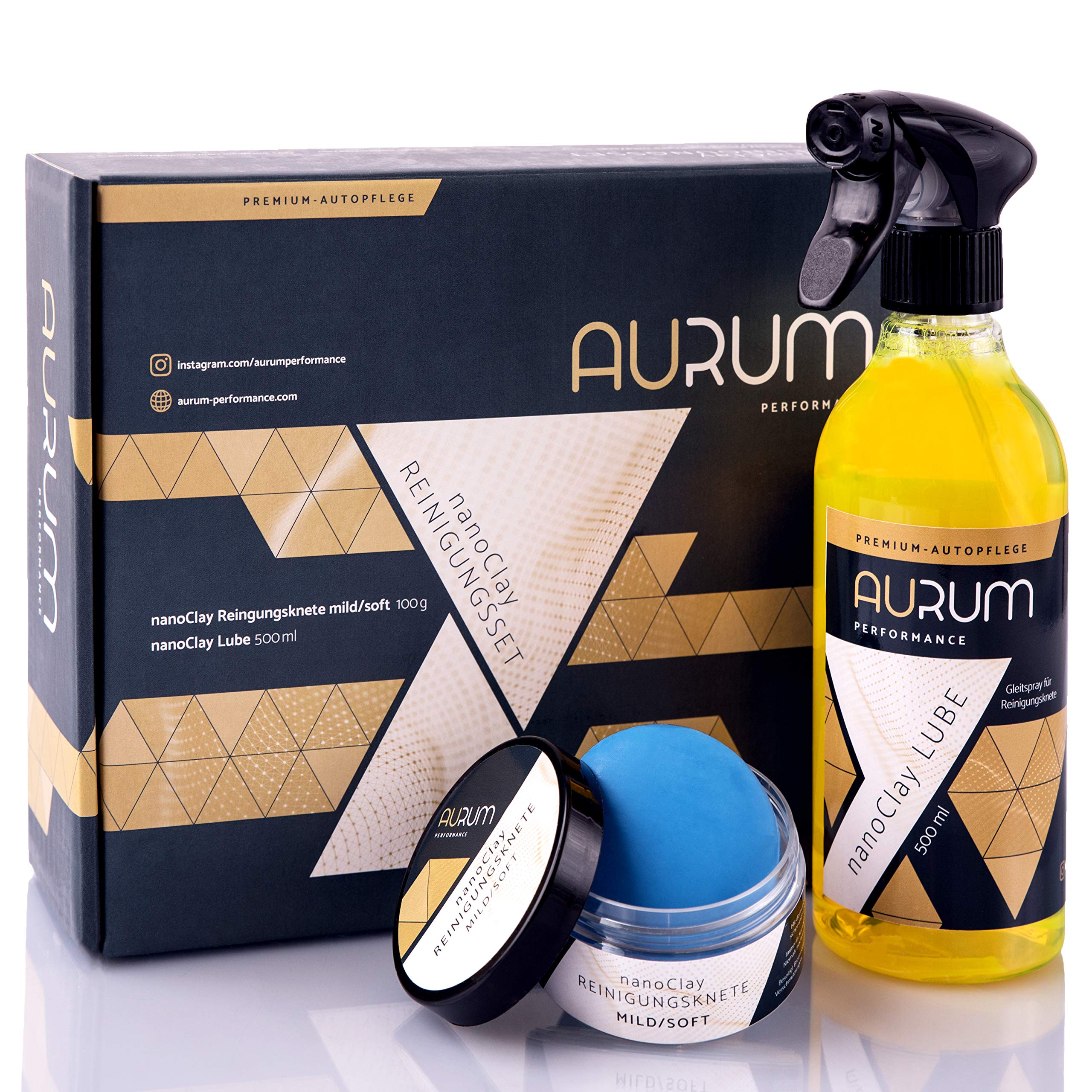Aurum-Performance® Auto Reinigungsknete Set mit 500ml Gleitmittel - Autolack Knete lackschonend & effektiv - KFZ Clay Bar Lackknete, Lackreinigungsknete, Lack Autoknete
