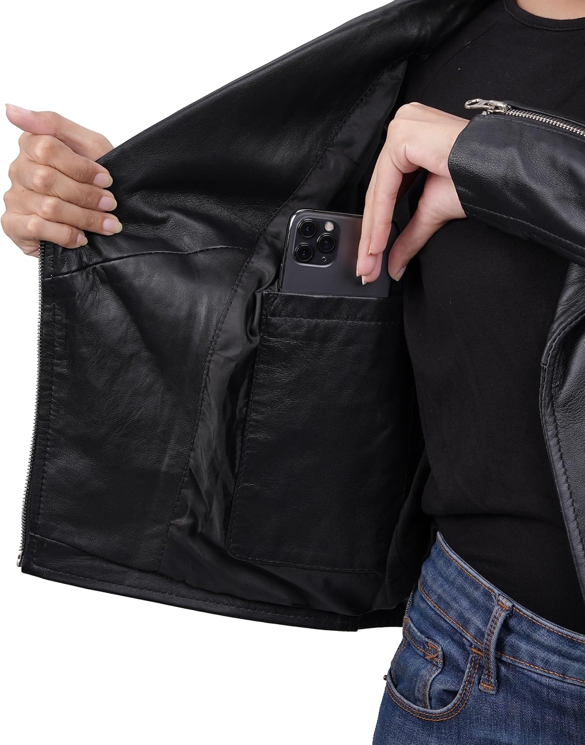 Decrum Real Leather Jacket Women - Asymmetrical Style Casual Womens Leather Jacket - Image 2