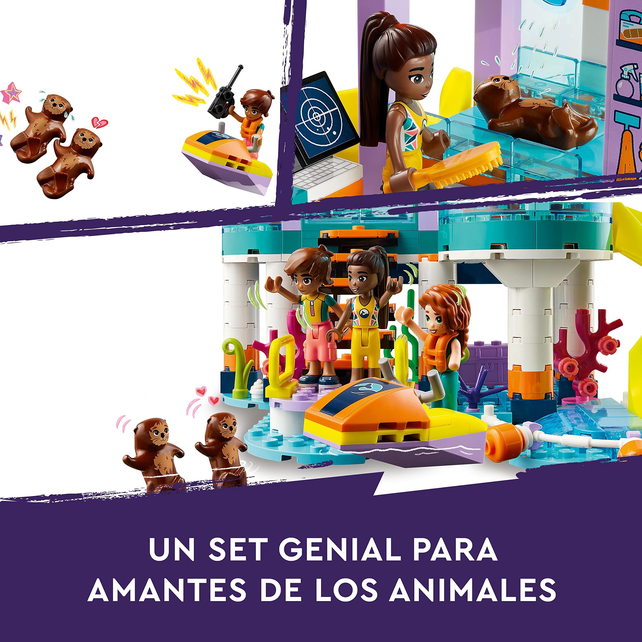 LEGO Friends Centro de Rescate Marítimo, Juguete para Niños y Niñas de 7 Años o Más, Juego de Veterinario, Figuras de Animales Marinos: Nutria, Caballito de Mar y Tortuga, Regalo de Cumpleaños 41736