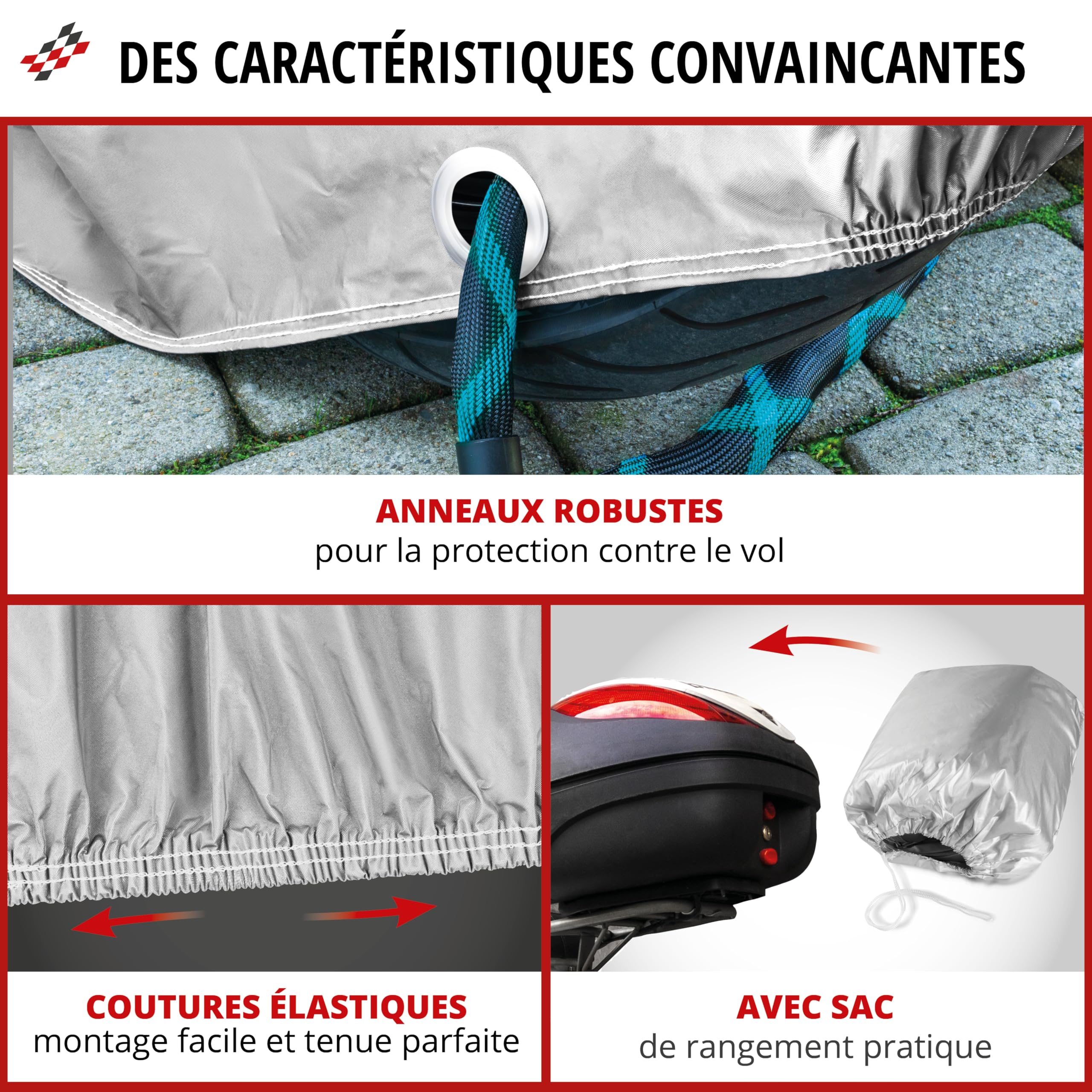 WALSER Bâche Moto All Weather L, bâche Moto 100% étanche Outdoor, Housse Motocyclette Protection Toute l'année, Housse Motocyclette Accessoires Argent 250x100x130 cm
