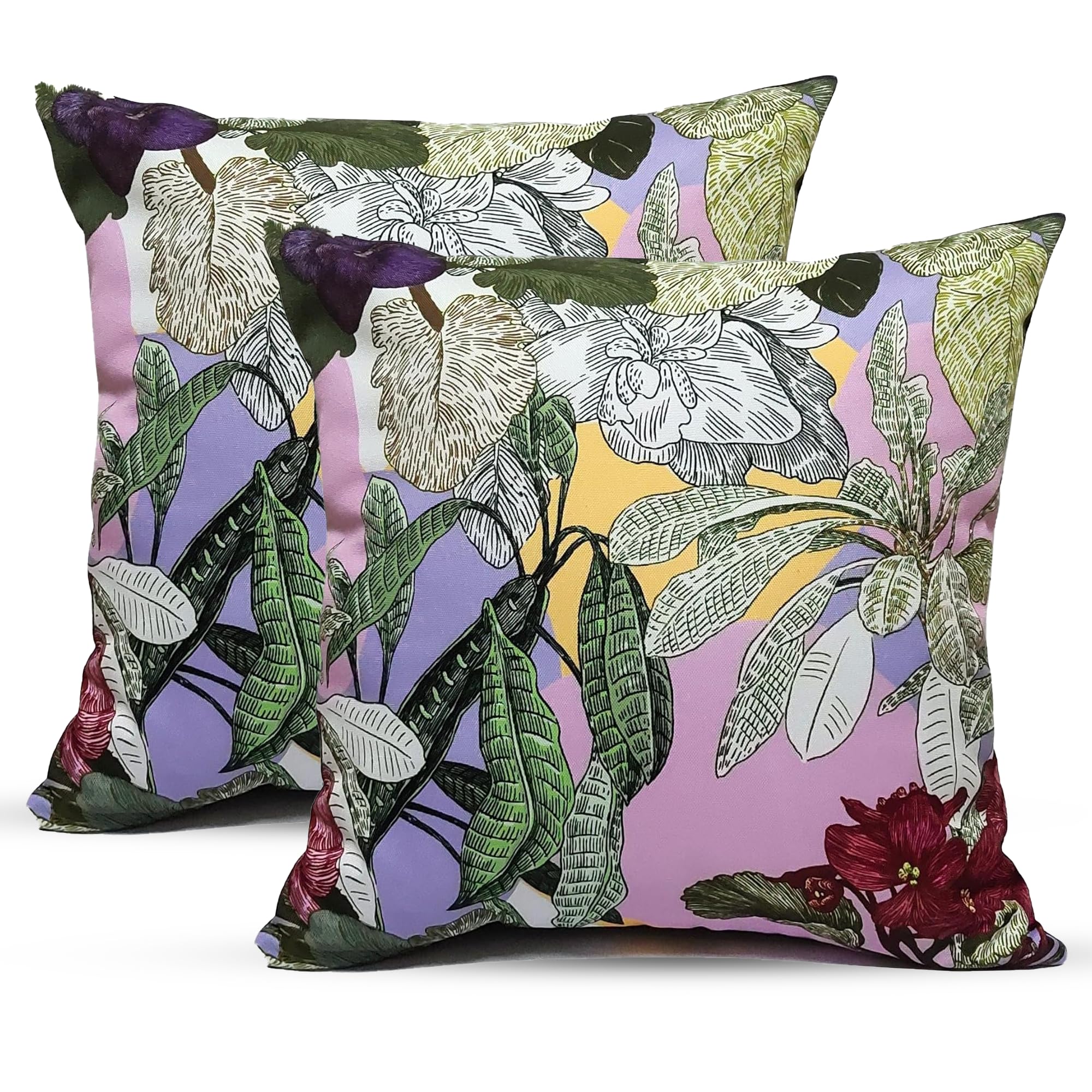 POSHLIVING 2 Pack Outdoor Cushions Waterproof FILLED 45x45cm With Invisible Zippered Outdoor Garden Cushions Waterproof 18"x18" With Cushion Covers & Pillow For Living Room Garden Sofa (Dhalia Lilac) — image 1