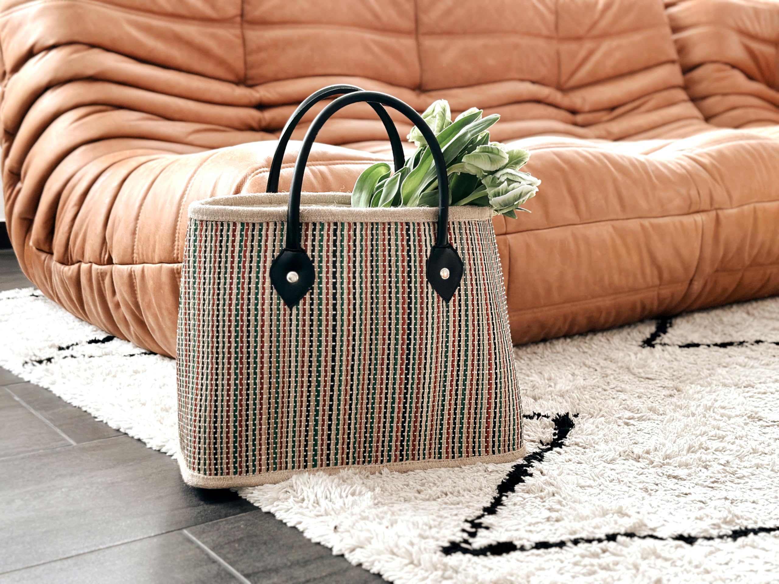 Decorasian Shopping Tasche aus Palmblatt – Handtasche im Shopper Format – Korbtasche für Damen im Boho Stil
