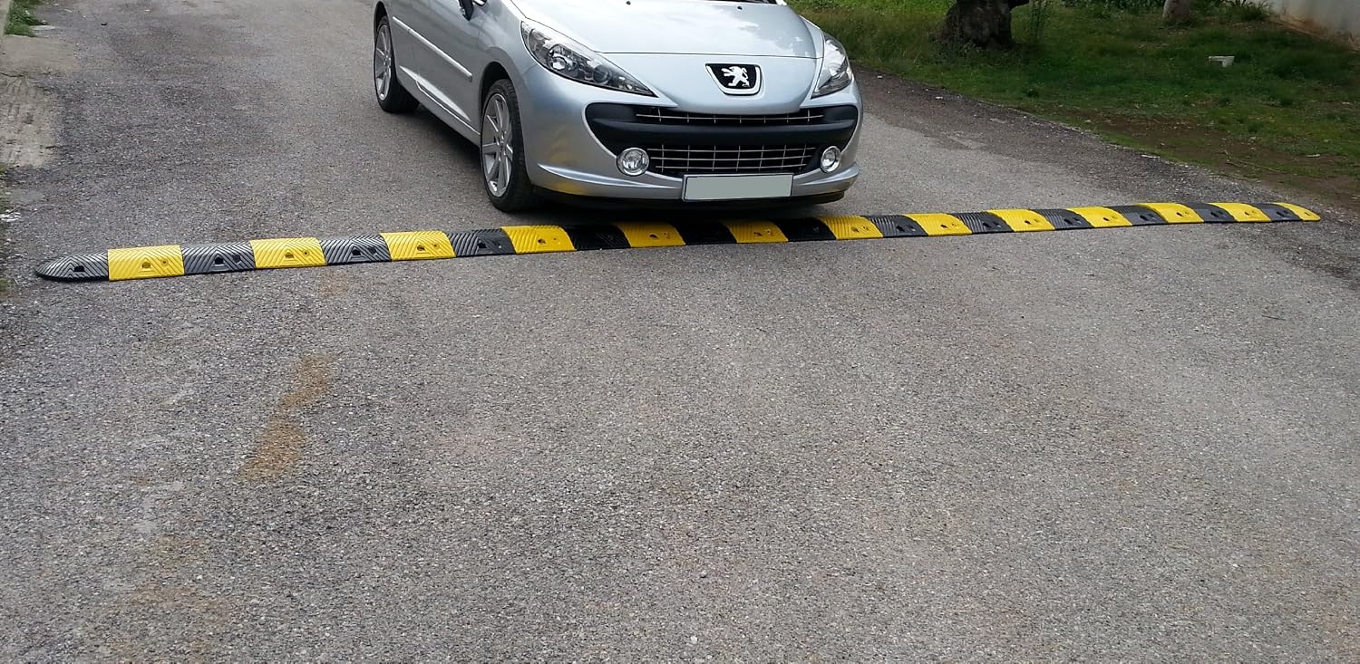 SNS SAFETY LTD RSB-215MBY-D Road Speed Bump pair Black and Yellow Middle Parts 25x35x5cm with plugless concrete anchors - Image 3