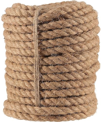 JAPCHET Cuerda de yute natural de 164 pies x 0.394 in, cuerda de yute trenzado de 3/8 pulgadas, cuerda de arpillera fuerte para manualidades,