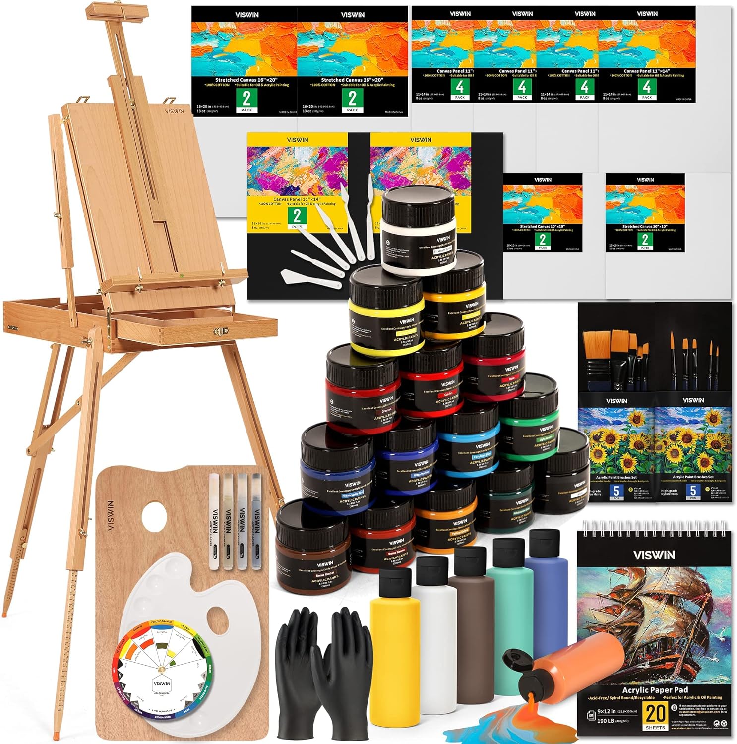 VISWIN Deluxe Acrylic Paint Set, Artist Painting Set with