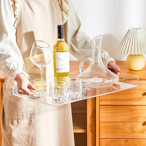 Miniatura 11 de Bandeja de acrílico transparente resistente con asas de 12 x 12 x 2 pulgadas de alto, a prueba de derrames, bandejas decorativas, organizador