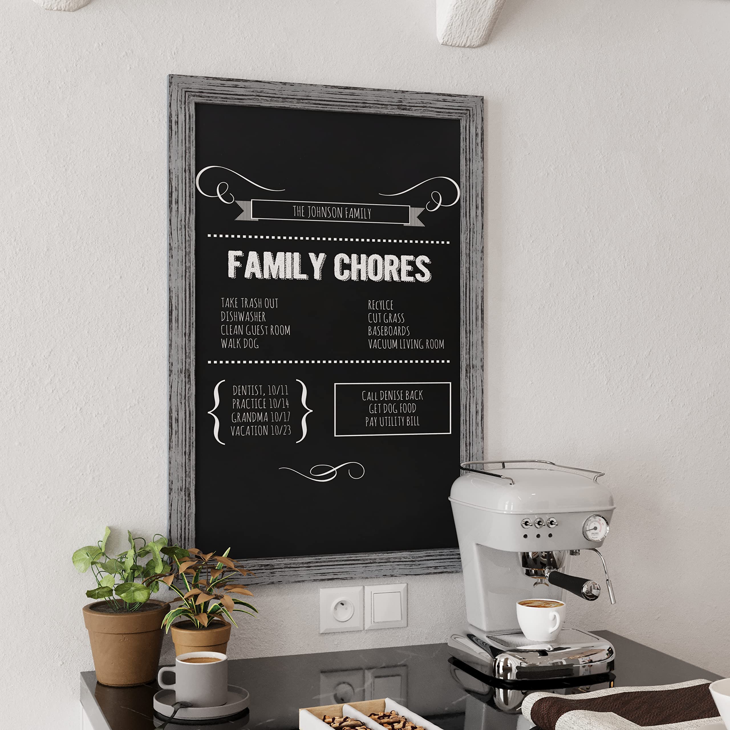 HBCY Creations Magnetyczna tablica ścienna, szara, bardzo duża, rustykalna tablica z drewnianą ramą i nieporowatą powierzchnią do pisania, do domów, firm lub na imprezy, 24 x 36 cali / 61 x 91 cm