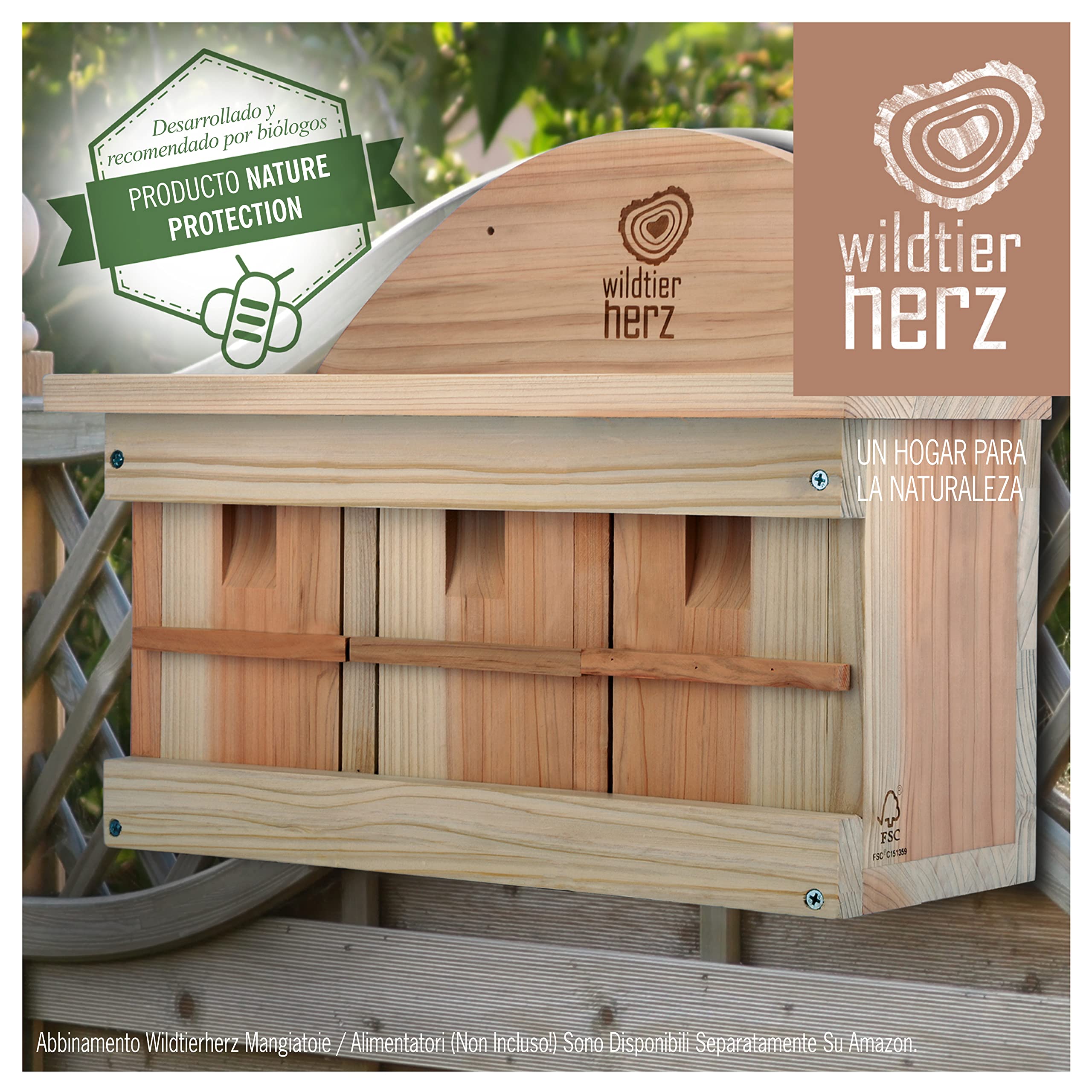 Wildtier Herz Nido de Madera para pájaros, Caja de Madera de 42cm x 32,5cm x 17cm, Atornillada, Sin Tratar, Resistente a la Intemperie, Provee un Espacio para anidar