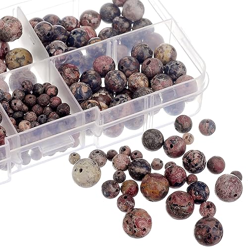 Miniatura 9 de RUBYCA Caja organizadora de cuentas sueltas redondas de jaspe dálmata natural, para hacer joyas, tamaños de mezcla