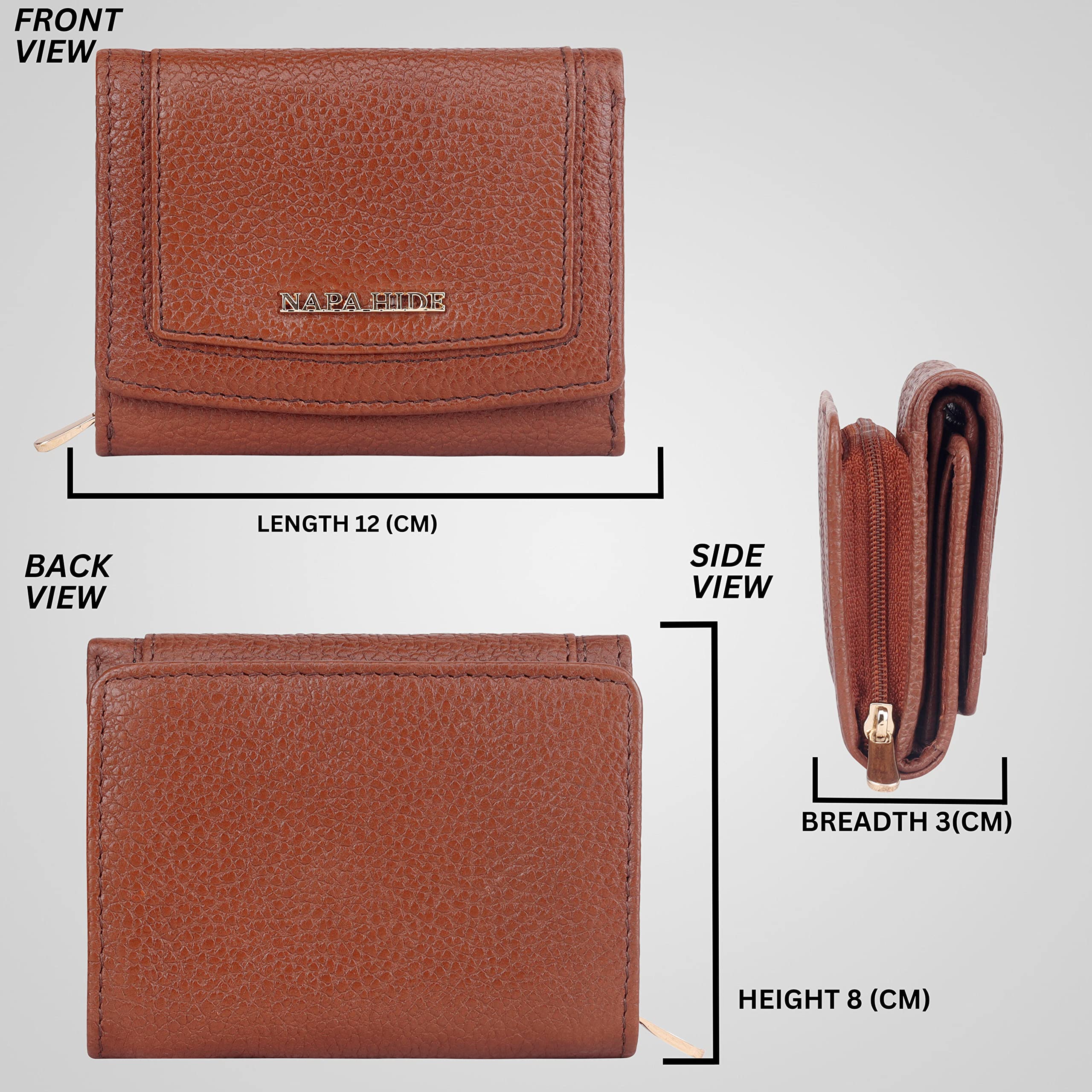 NAPA HIDE Women Leather Wallet Bifold Zipper Pocket Wallet Card Case Purse with ID Window 3