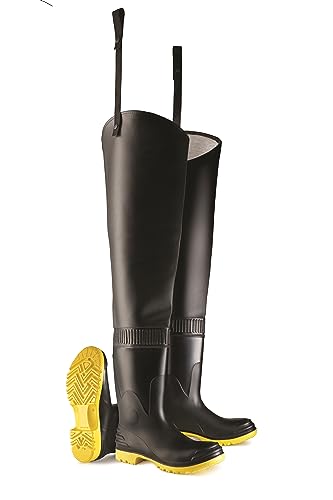 DUNLOP Protective Footwear, Hip Wader Steel Toe, S/M, 100% Waterproof PVC, Lightweight and Durable, 8685600.10, Size 10 US