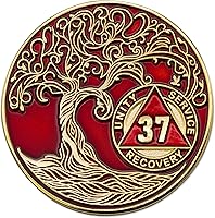 Vista 99 de Medallón AA de 5 años – Árbol de la Vida trenzado chapado en oro AA Chip de recuperación – morado