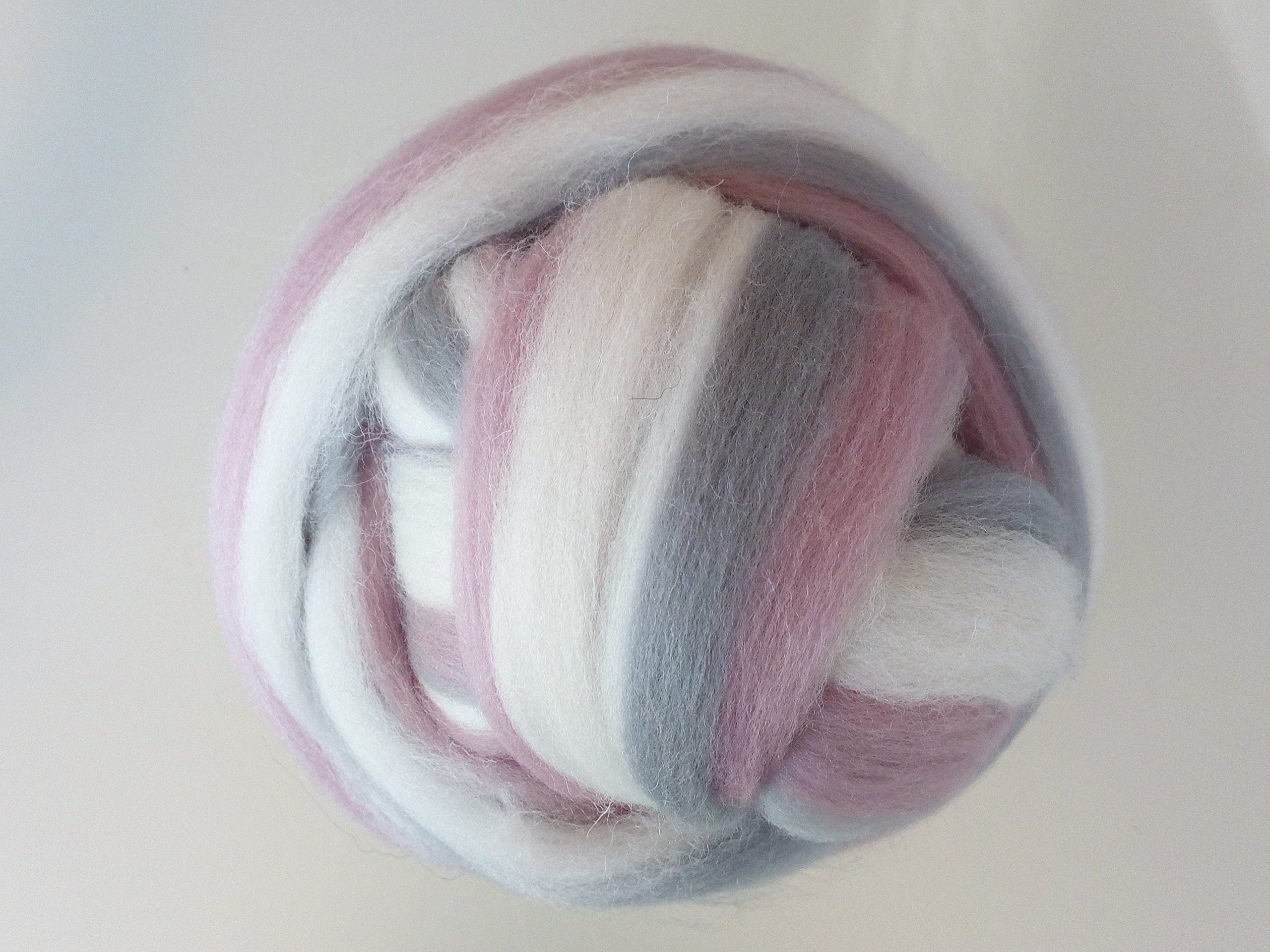 Grey Family* Pure Merino Roving Wool Top for Needle and Wet Felting, Spinning 30–200g (Grey Pink White Twist, 150 g) — image 1