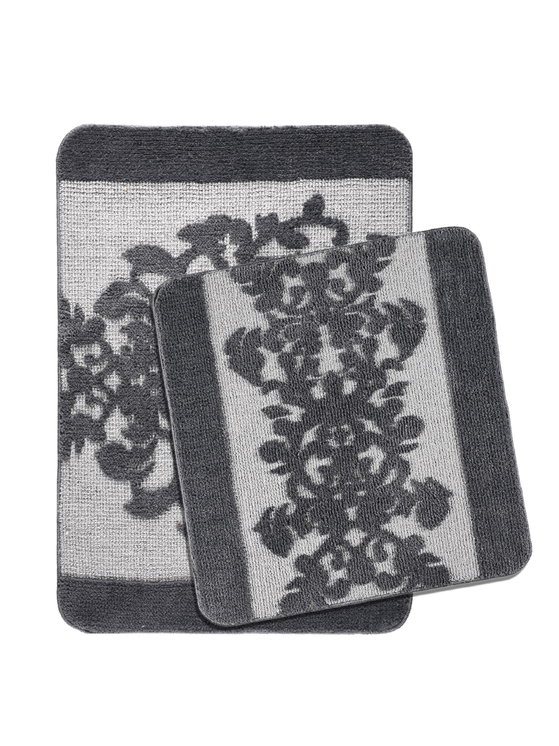 Supersoft KSCHINO 2-Piece Microfibre Bathmat set 50x70+50x50cm (Grey), Fluffy Super Absorbent, Quick Dry, Anti-fatigue, Stain Resistant, Washable, Nonslip, suitable for any room.