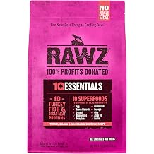 Rawz 10+ Essentials Cat Dry Food, Turkey, Salmon and Dehydrated Whitefish, All Life Stages, with Green Lipped Mussels, Probiotics, and Omega-3 7.8 LB