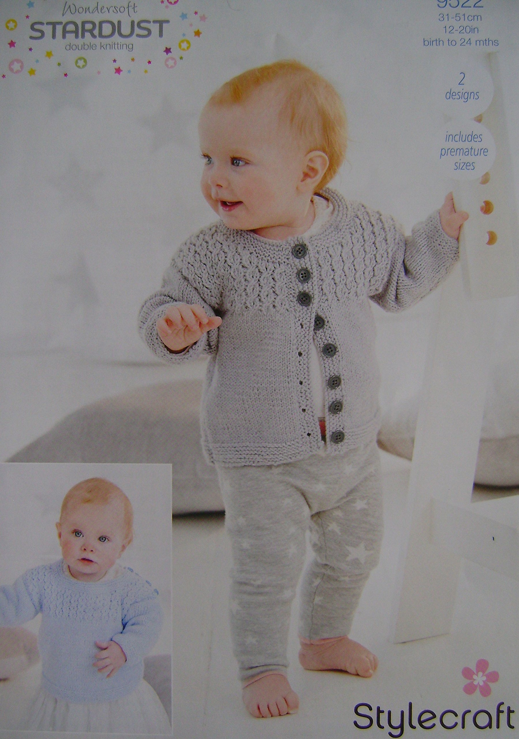 Stylecraft Double Knitting Pattern 9522 Jumper and Cardigan 12 - 20 ins 2 Design