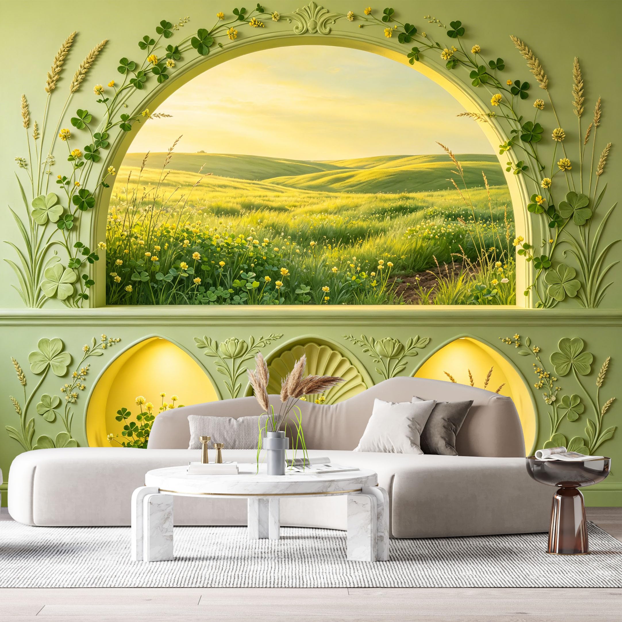 Custom Size Wall Murals Neoclassical Botanical Landscape Sunrise Seashell 3D Trompe L'Oeil SelfAdhesiveWall Fabric Removable Wallpaper Wall Decor for Living Room Bedroom Bathroom
