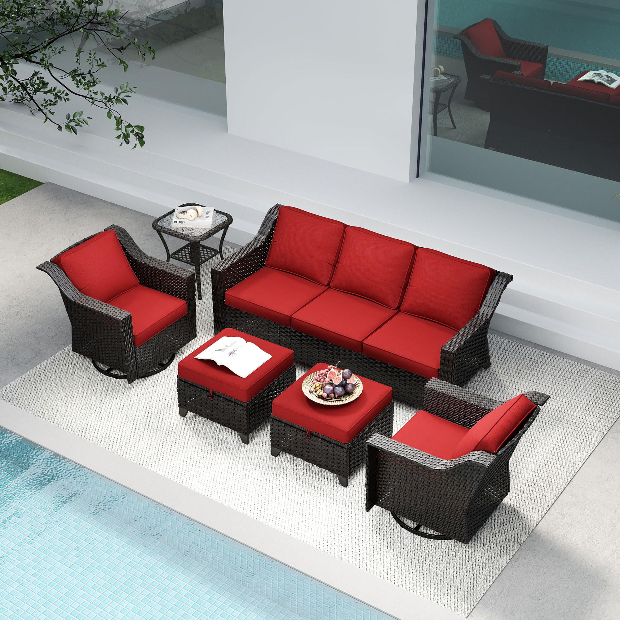 6 Piece Patio Furniture Set, Wicker Outdoor Conversation Set
