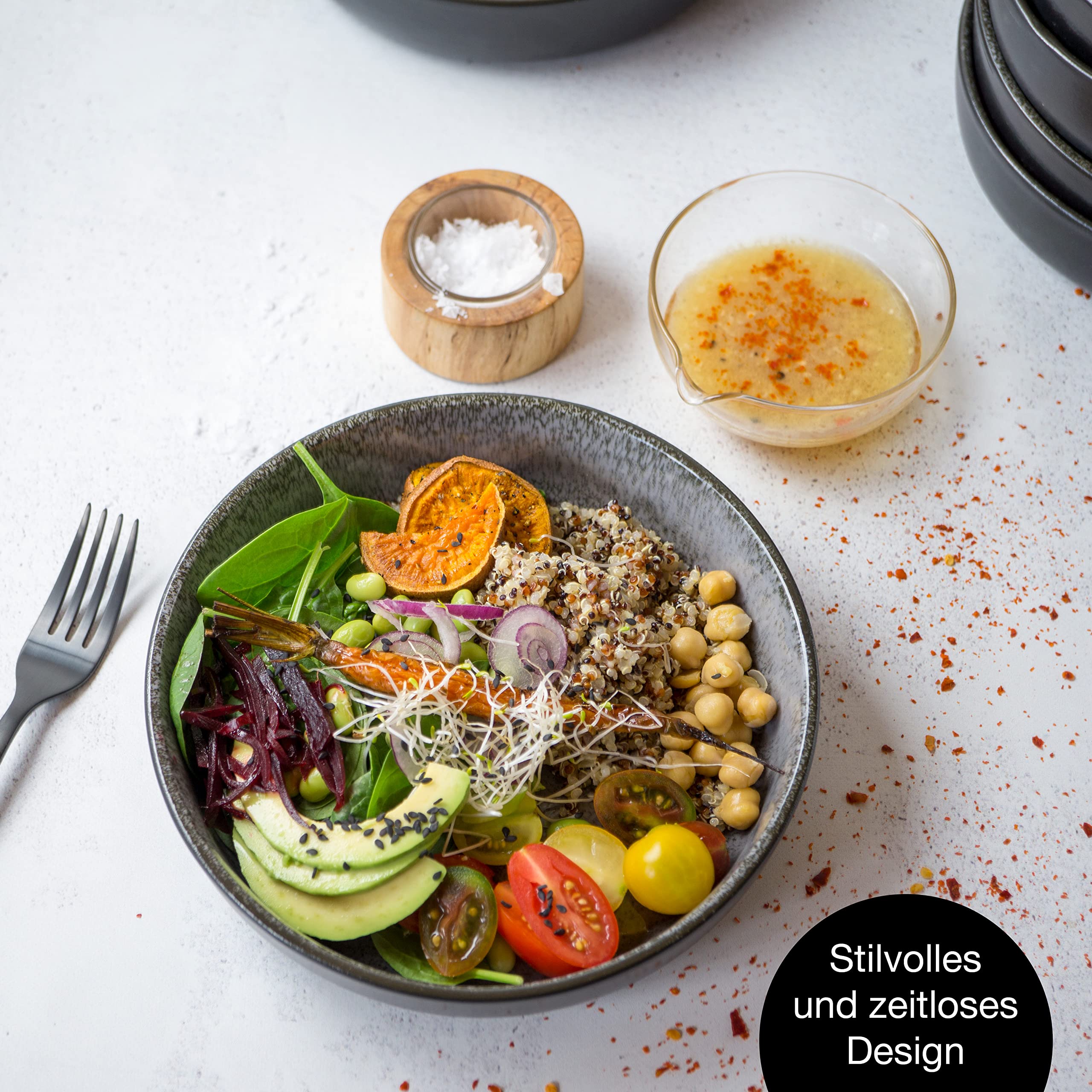 Moritz & Moritz 6x Smoothie Bowl Schüssel aus Porzellan Anthrazit – Buddha Bowl Schüssel für 6 Personen – Als Suppenschüssel, Salatschalen und Müslischalen Set