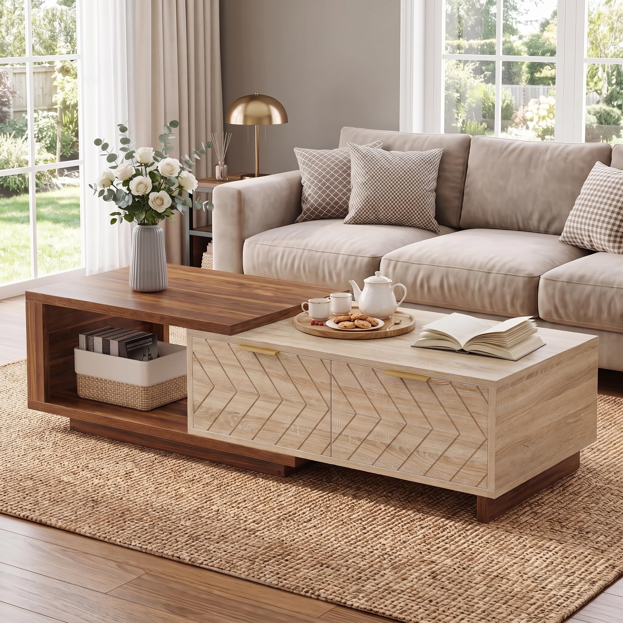 Expandable Coffee Table with Hidden Storage