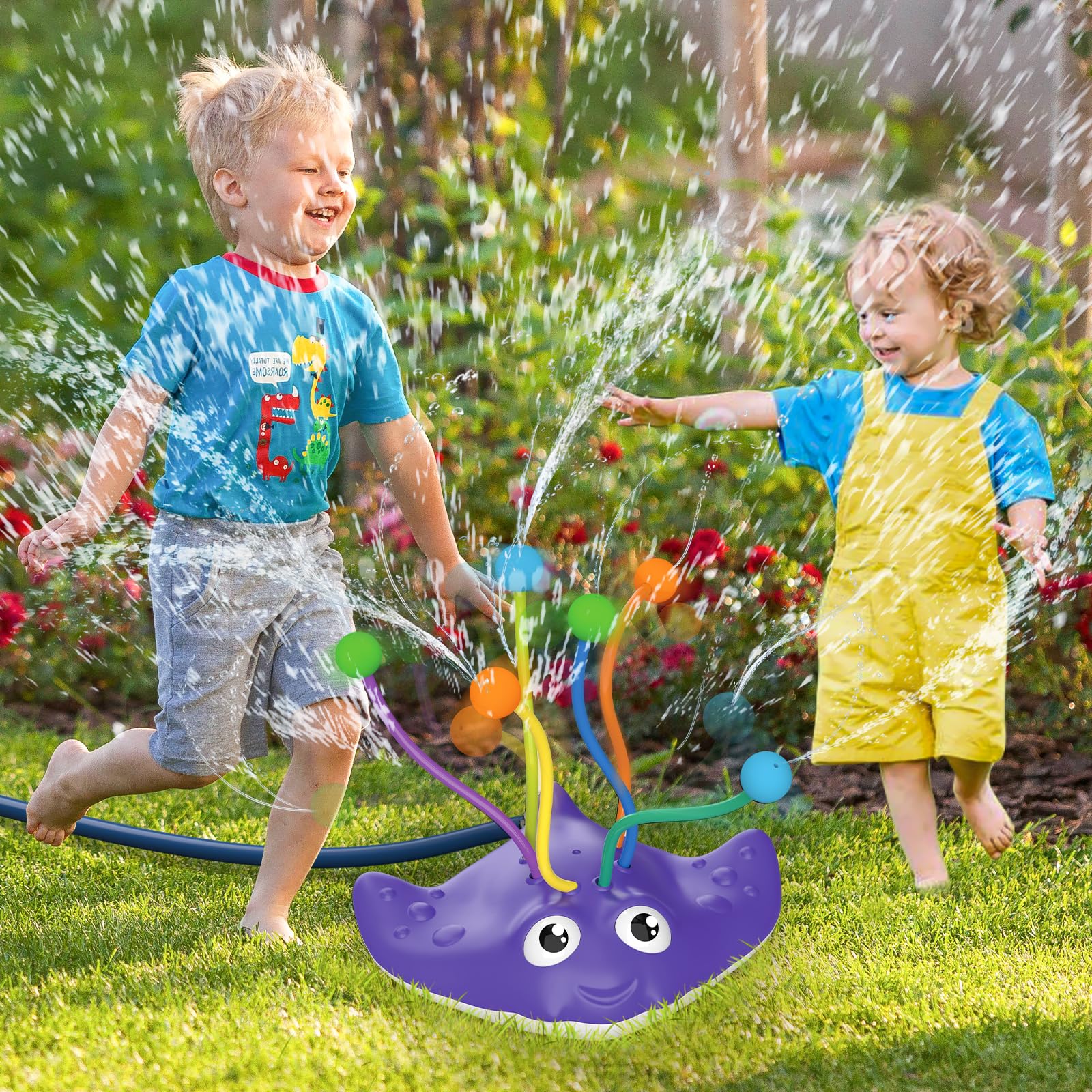 Jouets arrosage 2 en 1 pour enfants et adultes, tentacules d'eau fixés au tuyau, amusant pour l'été (raie manta)