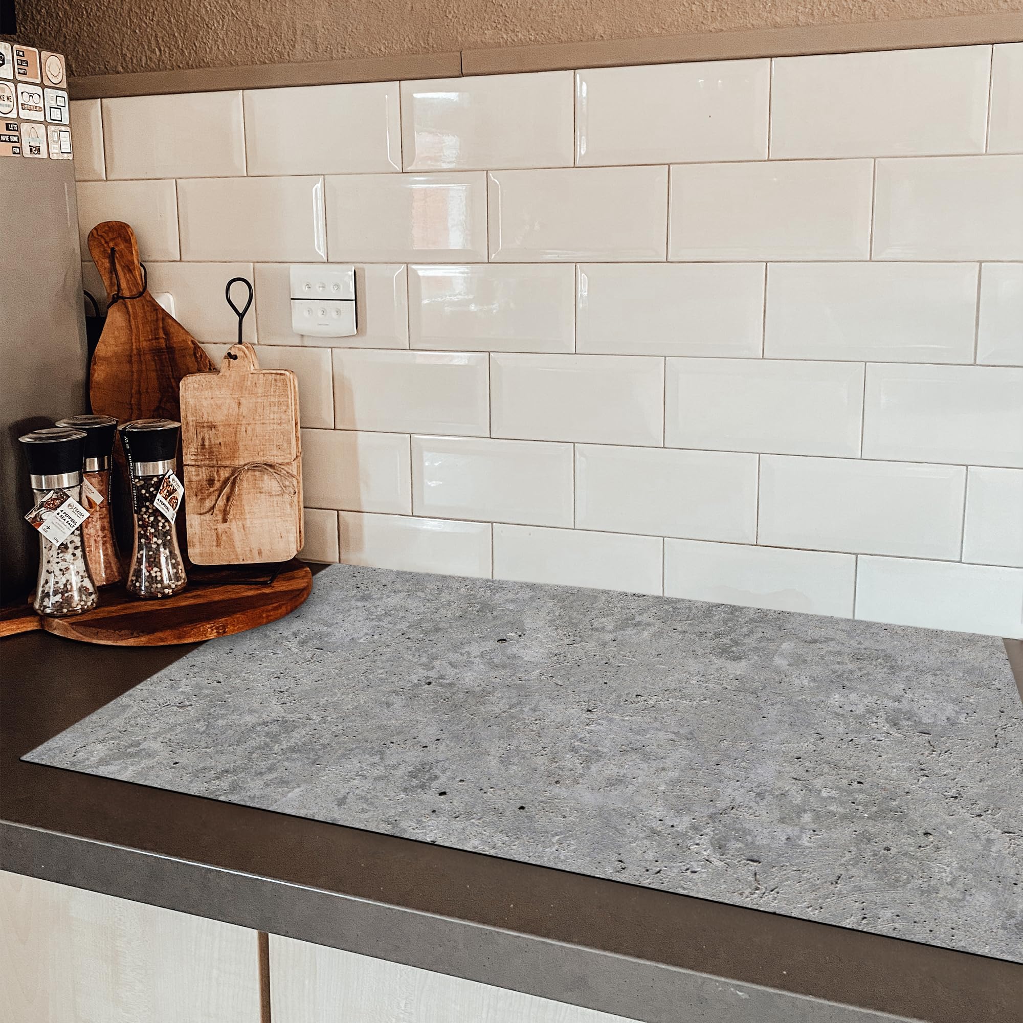 KitchenYeah© 83 x 51 cm Kitchen Hob Cover, Induction Mat, Non-Slip Concrete Protection Plate – Slate – Grey – Concrete Structure - 2