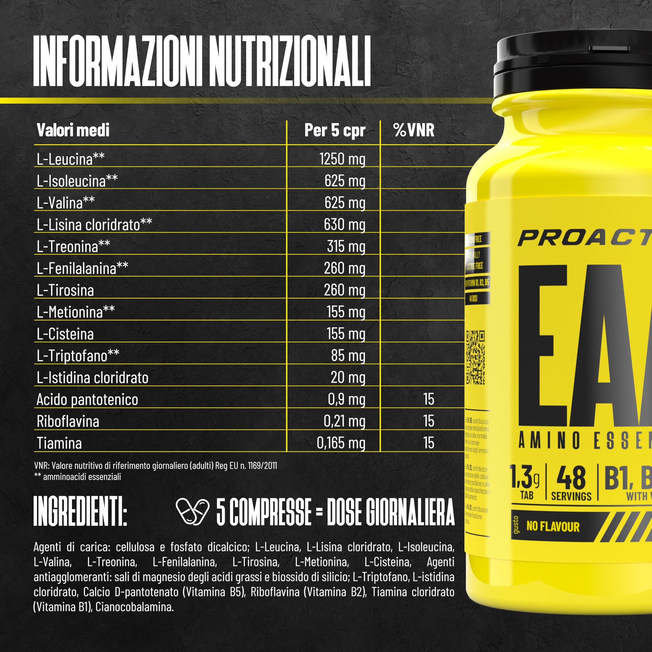 ProAction Aminoacidi Essenziali | EAA Aminoacidi Essenziali in Compresse | Recupero Muscolare, Crescita & Energia | Con BCAA e Vitamine B1, B2, B5 | Senza Zuccheri, Glutine e Lattosio | 240 Compresse