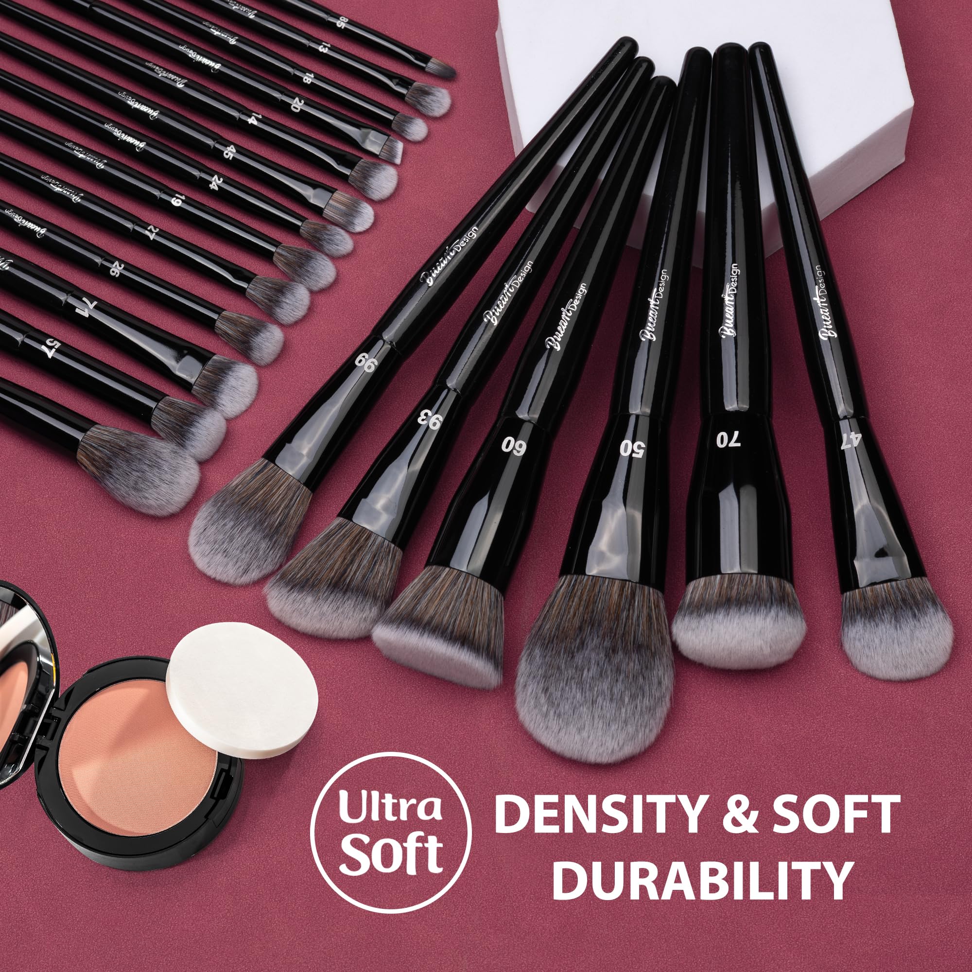 Bueart Design Juego de brochas de maquillaje profesional, 19 piezas, cerdas sintéticas veganas, la herramienta perfecta para aplicar rubor, contorno y polvo