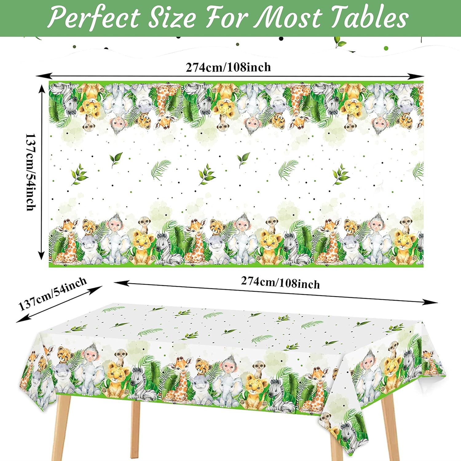 121Pc Jungle Safari Theme Baby Shower Decorations, Birthday Party Supplies For Boy And Girl, Tablecloth, Paper Plates Napkins Straws, Cups of Wild Animal Elephant Lion Giraffe Tableware Set, Serves 24