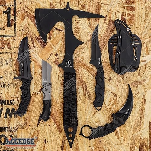 Cuchillo de bolsillo de hacha de hacha, cuchillo de hoja fija, cuchillo de caza Karambit, 5 unidades, combo de navaja de afeitar, accesorios de