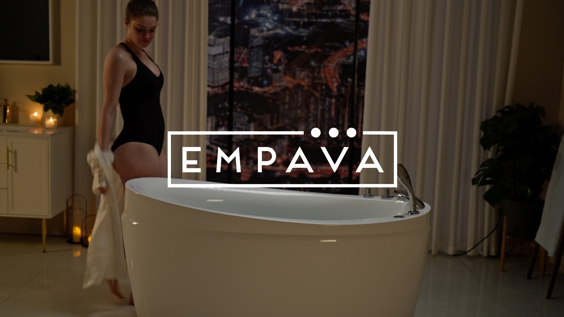 Empava 59-Inch Freestanding Air Jetted Bathtub with Micro